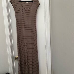 Pink Rose Brown Tan Sheath Maxi Dress